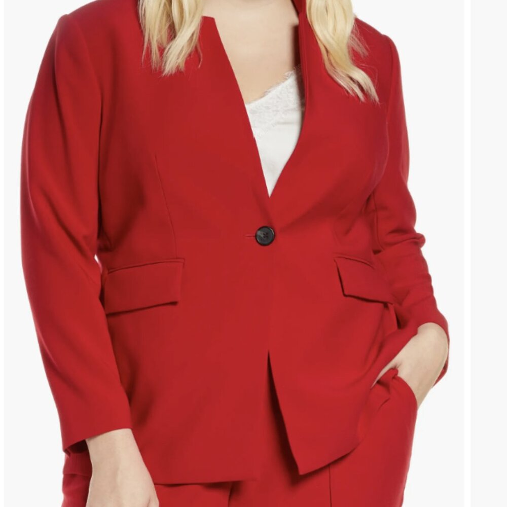 Vince Camuto 18W Blazer Jacket Convertible Collar Stretch Crepe Red